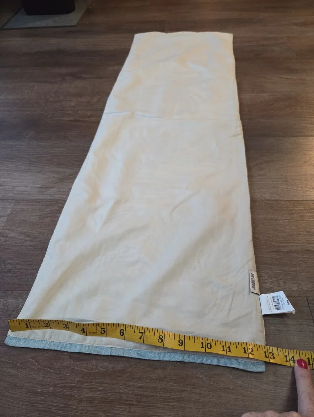 Pier 1 Imports Table Runner Beaded Peacock Feather Biege/Cream with Blue